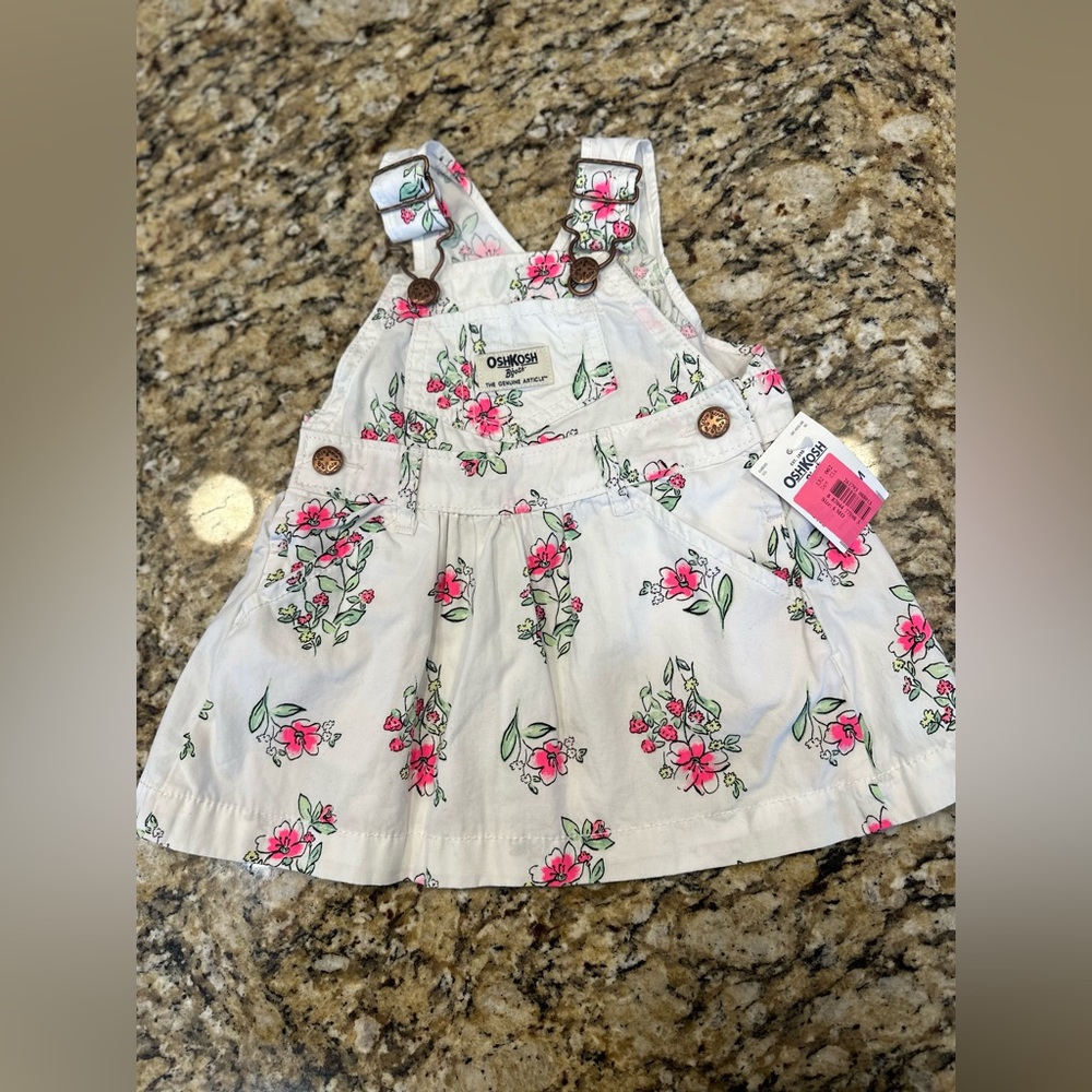 OshKosh B'gosh White Floral Pinafore Dress with Pink Flowers